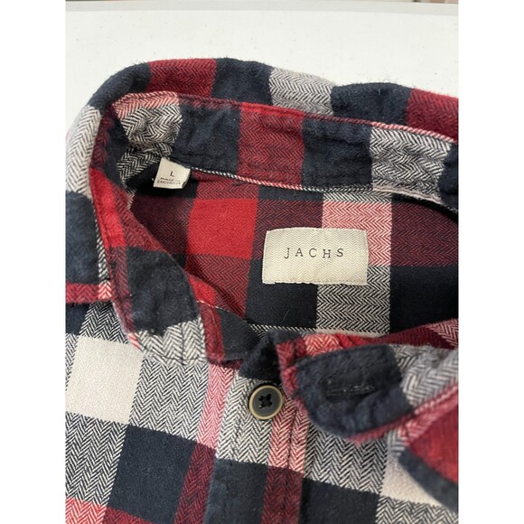Jachs MFG Co. Red Black Grey Checkered Plaid Flannel Shirt - Men's Large - Picture 4 of 10
